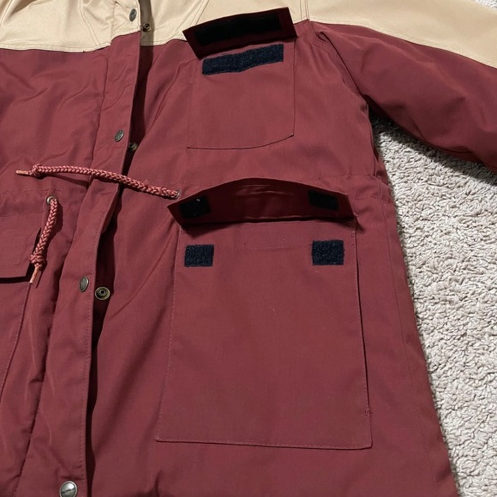 VTG London Fog Jacket Womens Large Tan Burgundy Hooded Parka 80s Coat - Picture 6 of 12